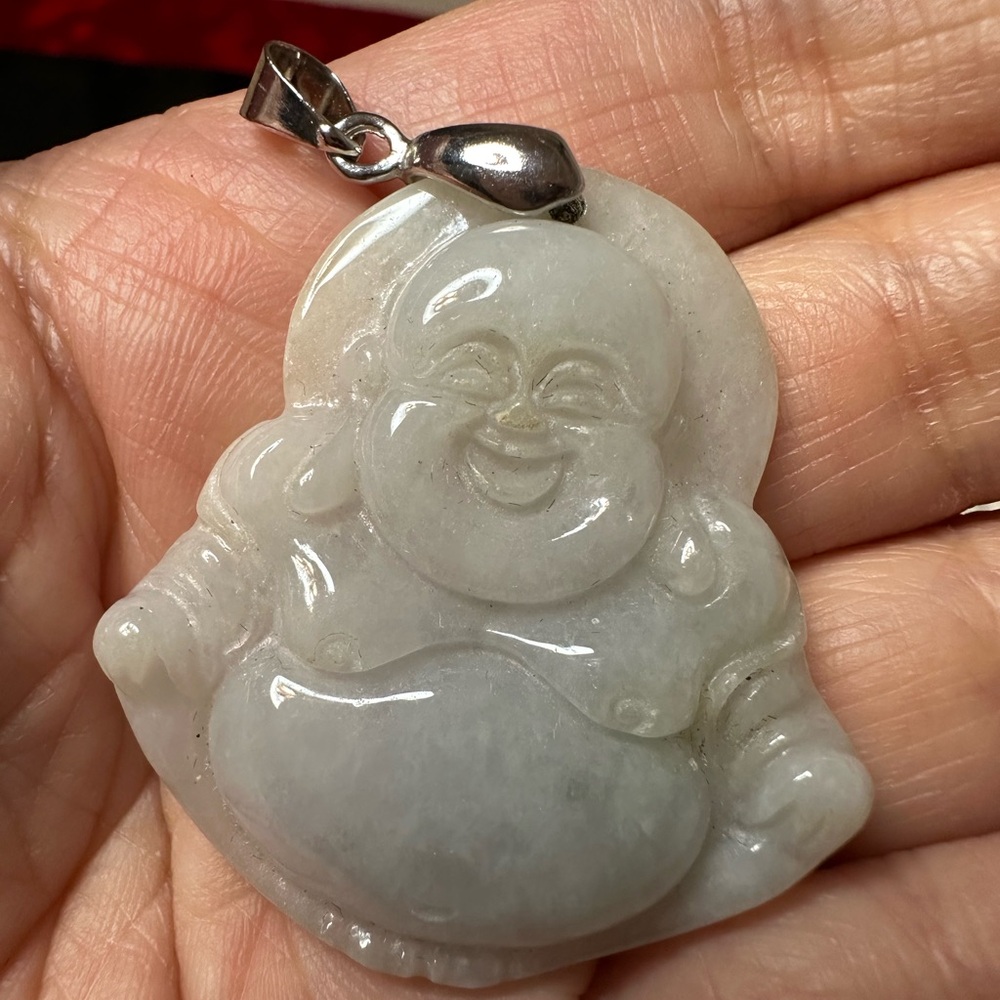 Vintage Happy Laughing Buddha Genuine Jade Buddha Pendant 18KT